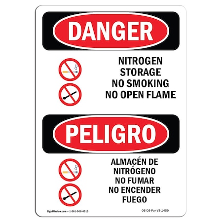 Signmission OSHA Sign, Nitrogen Storage No Smoking Bilingual, 14in X 10in Alum, 10" W, 14" L, Spanish OS-DS-A-1014-VS-1459